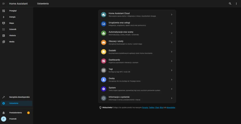 Home Assistant - Ustawienia