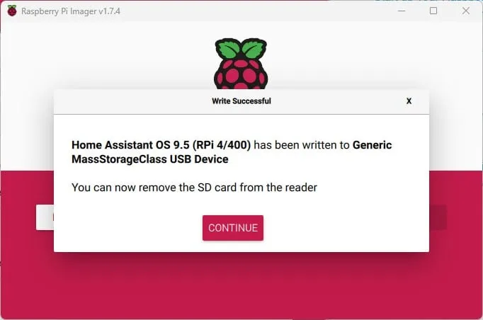Raspberry Pi Imager - instalacja haos-zakończona