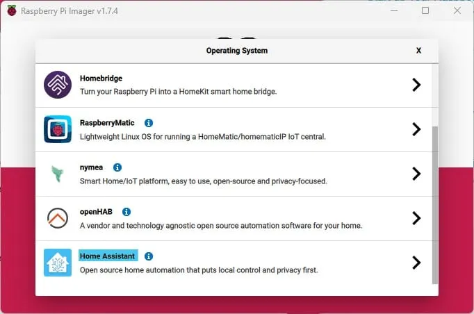 Raspberry Pi Imager - instalacja - wybór systemu 3