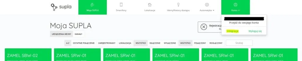 Supla Cloud Konto Integracje