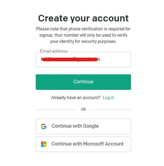 Zakładanie konta ChatGPT - wprowadzenie adresu e-mail