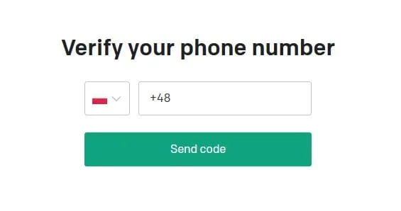 Zakładanie konta ChatGPT - wprowadzenie numeru telefonu