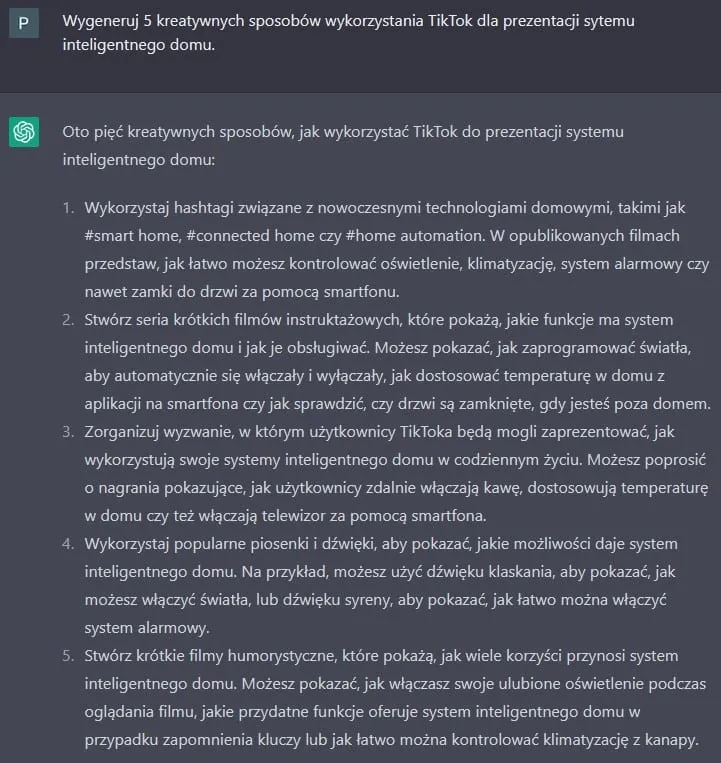 Czat po polsku z ChatGPT-3.5 - Kreatywne wykorzystanie TikTok do promocji smart home