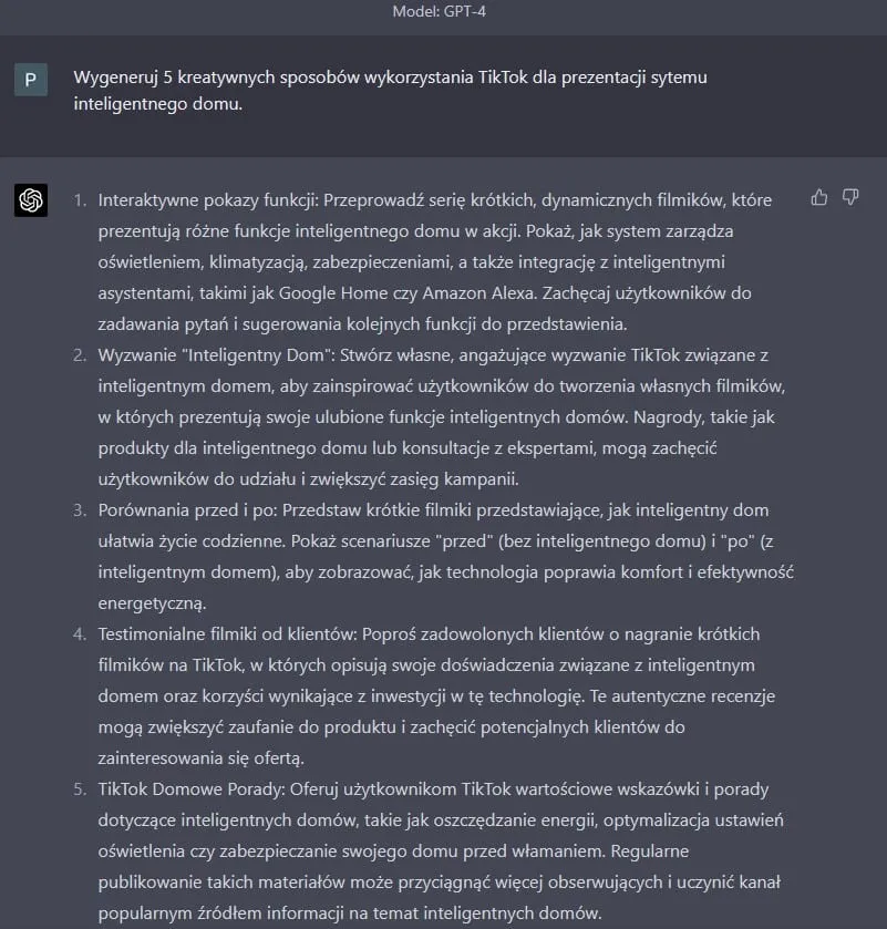 Czat po polsku z ChatGPT-4 - Kreatywne wykorzystanie TikTok do promocji smart home