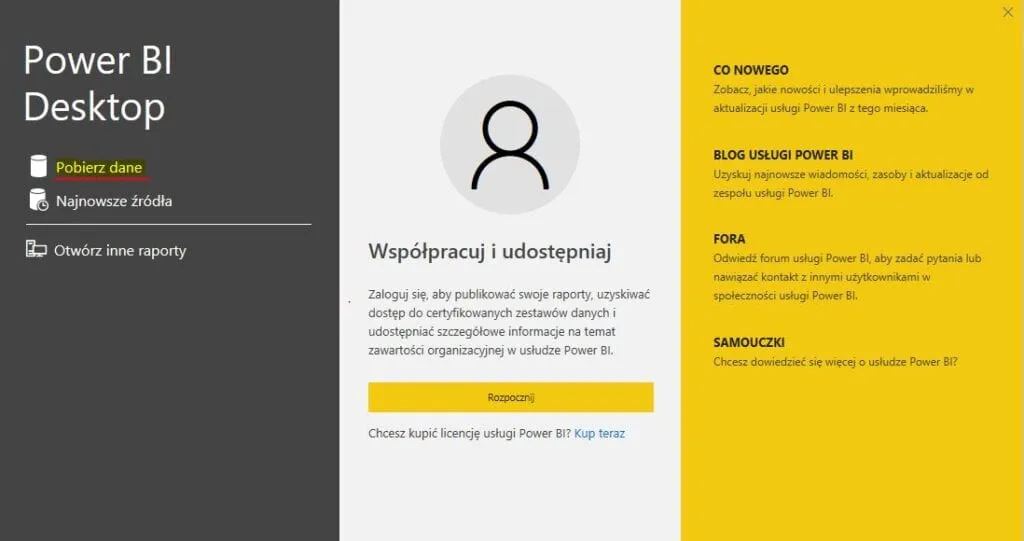 Power BI Desktop - pobierz dane