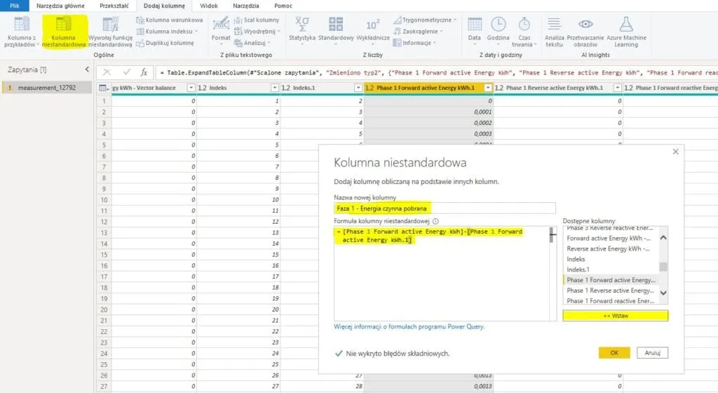 Power Query - wstawianie kolumn niestandardowych