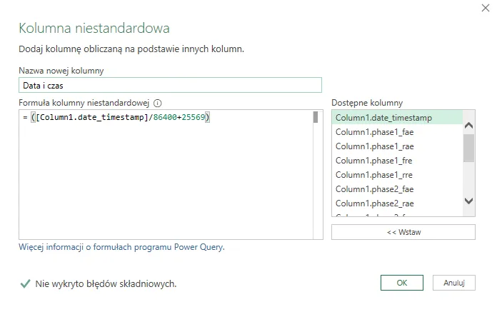 Konfiguracja pobrania danych przez MEW-01 do programu Excel