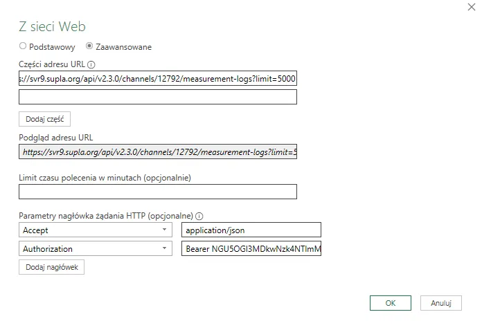 Pobieranie danych z MEW-01 przez API do Excel