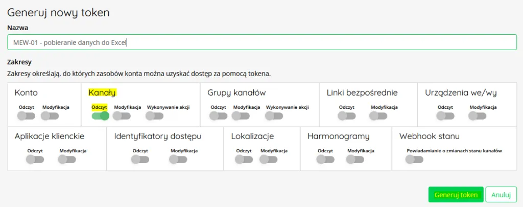 Tworzenie nowego tokenu na koncie Supla