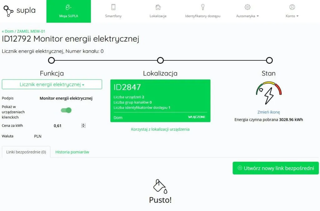 Konfiguracja monitora energii elektrycznej MEW-01 w Supla Cloud