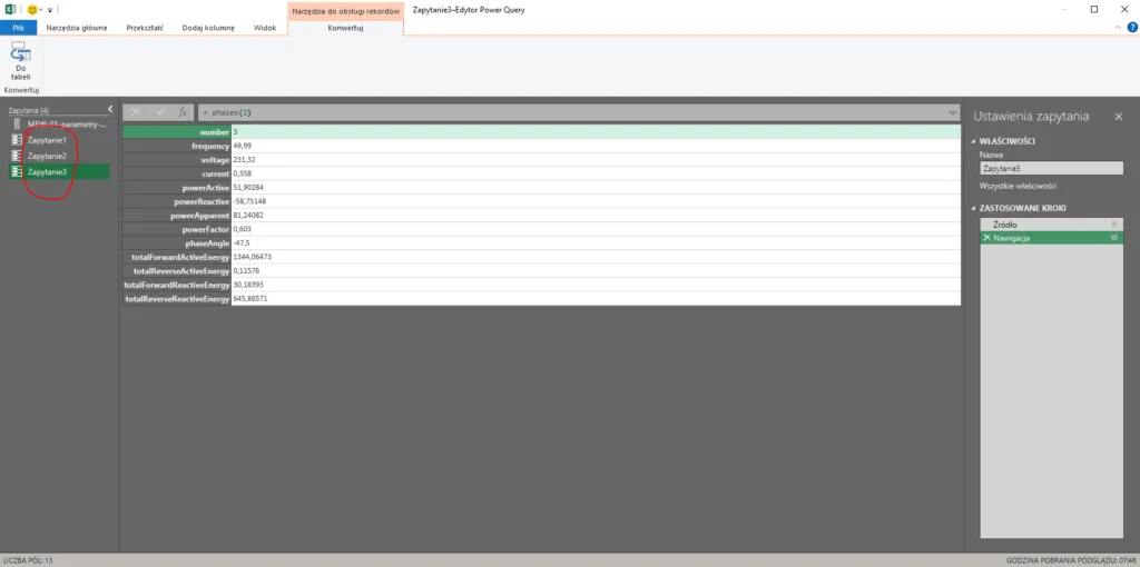 Pobieranie danych z MEW-01 do Excel