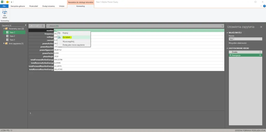 Pobieranie danych z MEW-01 do Excel