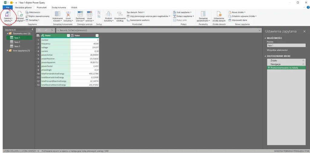 Pobieranie danych z MEW-01 do Excel