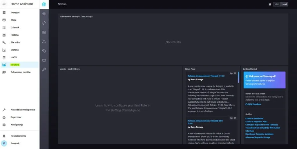Pierwsze uruchomienie InfluxDB w Home Assistant