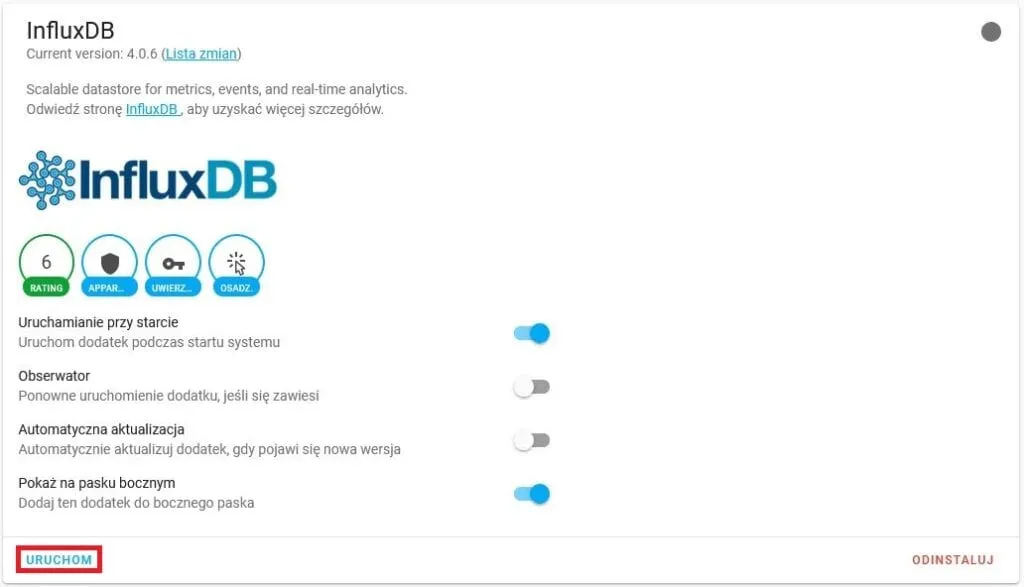 Uruchamiamy InfluxDB w Home Assistant