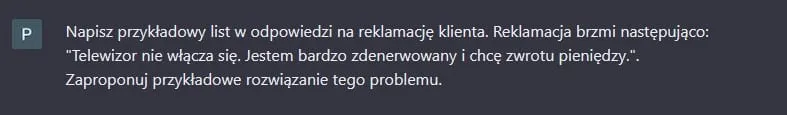 Czat po polsku z ChatGPT #3 - Prośba o stworzenie przykładowego listu na reklamację klienta