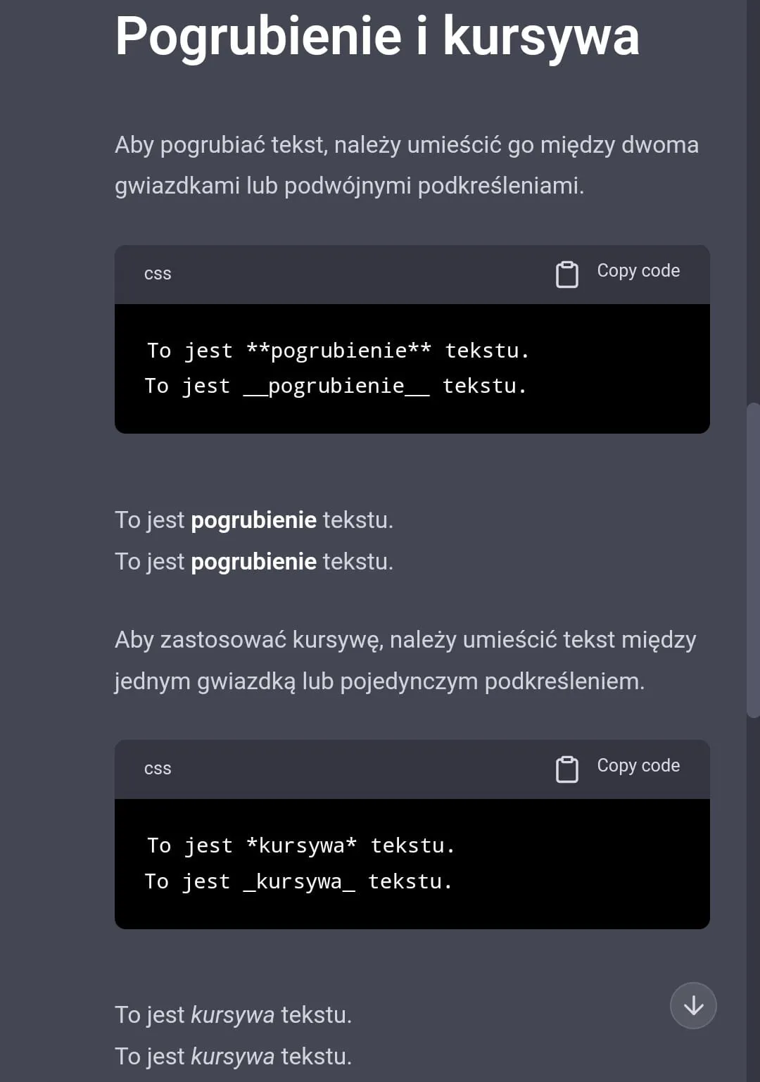 ChatGPT - Pogrubienie i kursywa