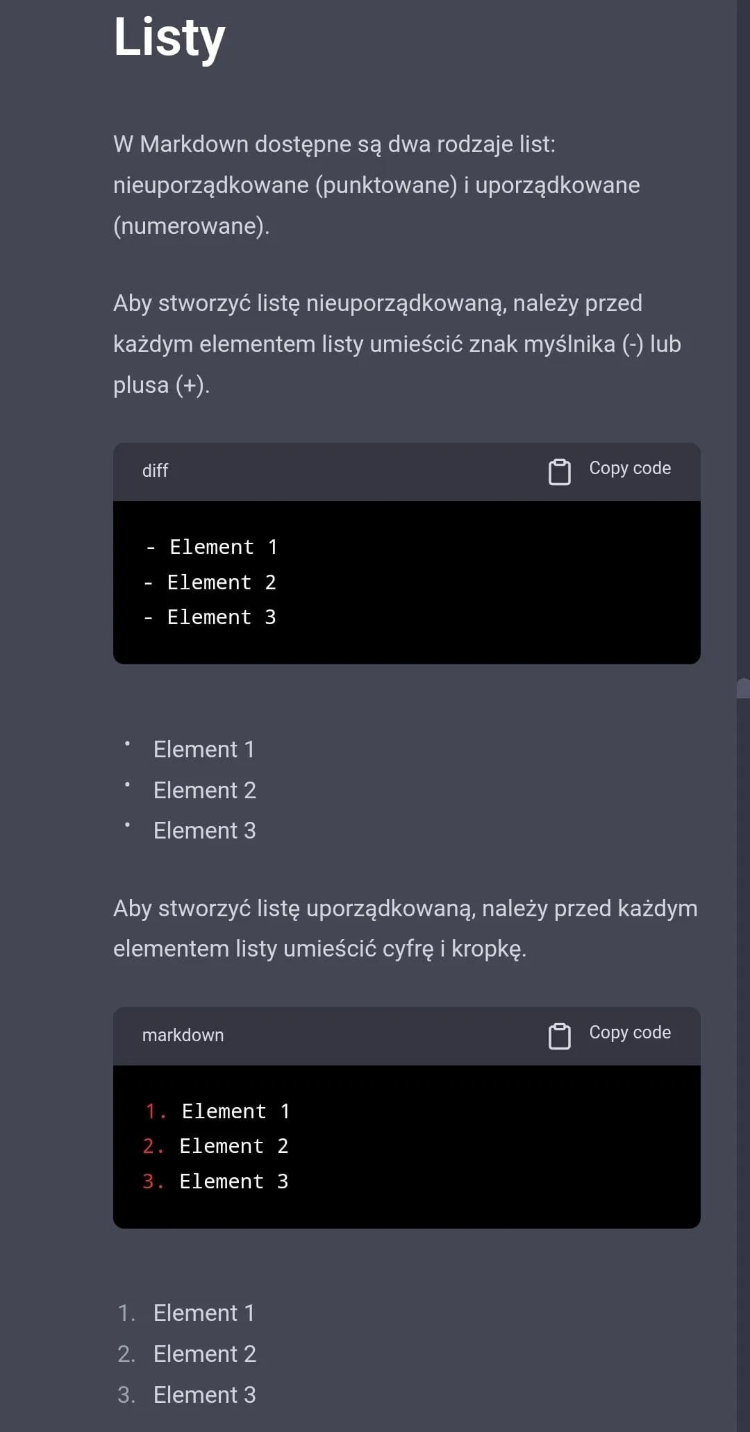 ChatGPT - Tworzenie listy w Markdown