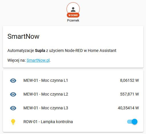 Przykładowe encje w Home Assistant - po uruchomieniu automatyzacji Node-RED