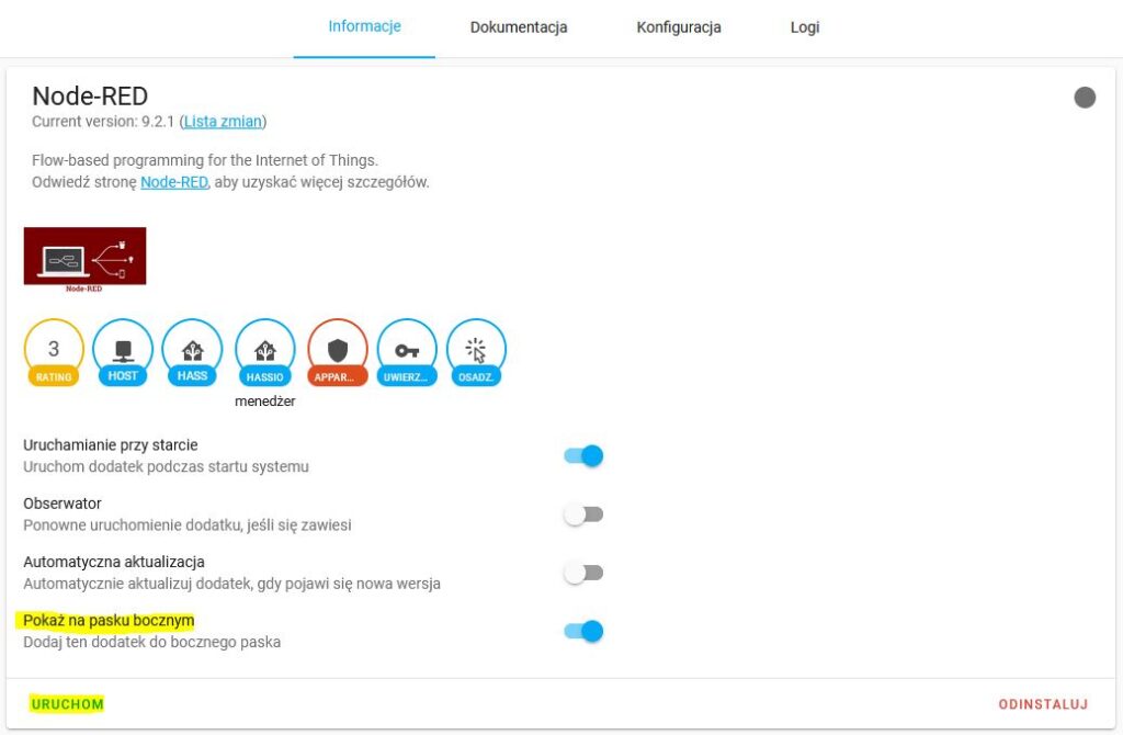 Uruchomienie Node-RED