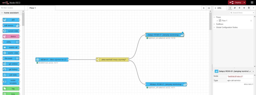 Uruchomienie automatyzacji Node-RED